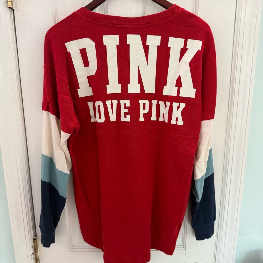Victoria’s Secret PINK Colorblock Crewneck Sweatshirt – Red/White/Blue – Size M - Picture 4 of 4